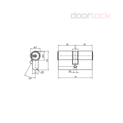 Цилиндровый механизм DOORLOCK V 2200Z N серия Variant, никелированный, 30x30мм, 5 ключей