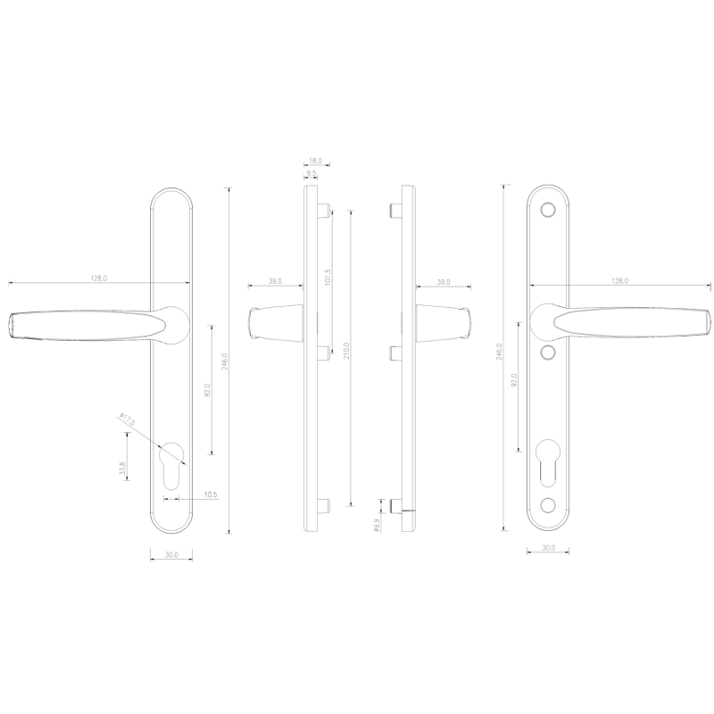 Ручка дверная dormakaba BREMEN, PZ92, чёрная RAL 9005