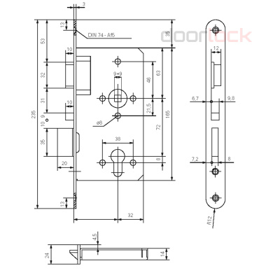 Замок дверной огнестойкий соленоидный ECO SCHULTE GBS 90F 02/06 B, антипаник,  нержавеющая сталь
