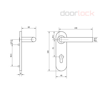 Ручка  DOORLOCK 040/F PZ KP  L-form Rt