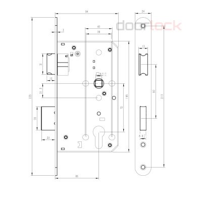 Замок дверной огнестойкий  DL1769С/65/72/24/9/SSS матовая  нержавеющая сталь